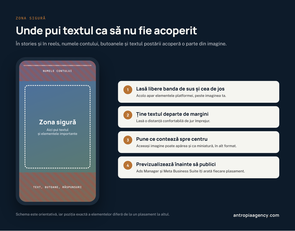 Zona sigură în stories și reels: unde pui textul ca să nu fie acoperit de butoanele platformei