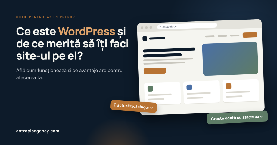 Fereastră de browser cu un site construit pe WordPress pentru o afacere