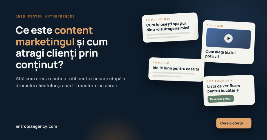Articol, clip video, newsletter și ghid descărcabil care duc spre o cerere de ofertă, exemple de content marketing