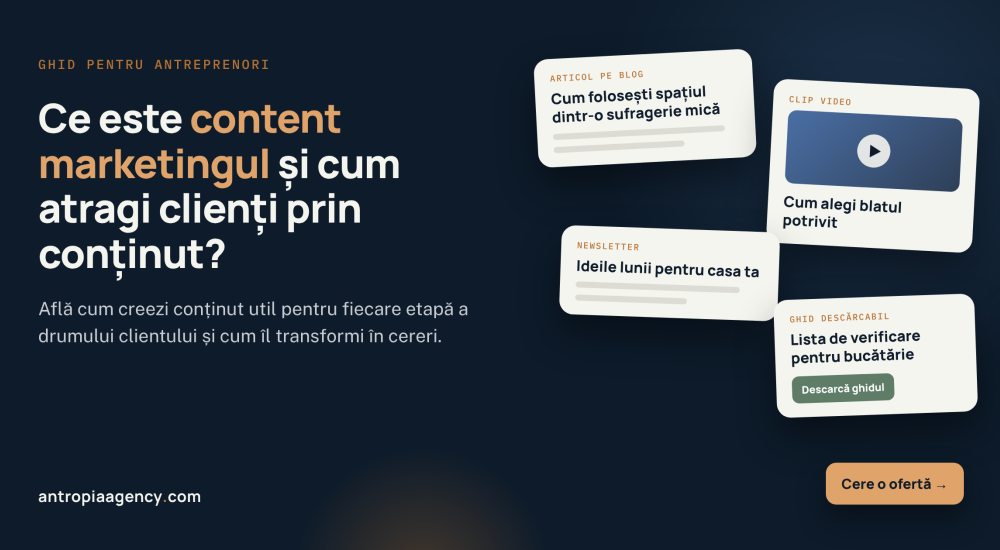 Articol, clip video, newsletter și ghid descărcabil care duc spre o cerere de ofertă, exemple de content marketing